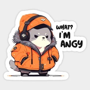 What? I'm angy // Cute Bored Dog. Sticker